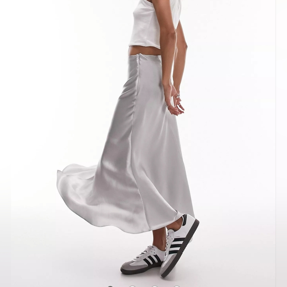 Topshop asymmetric fishtail midi skirt in silver #129